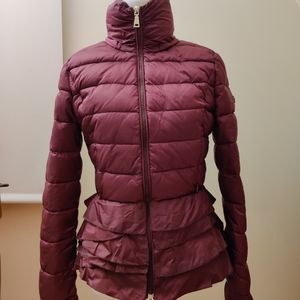Beautiful Burgundy Tahari Peplum Puffer Jacket with Ruffles, XS
